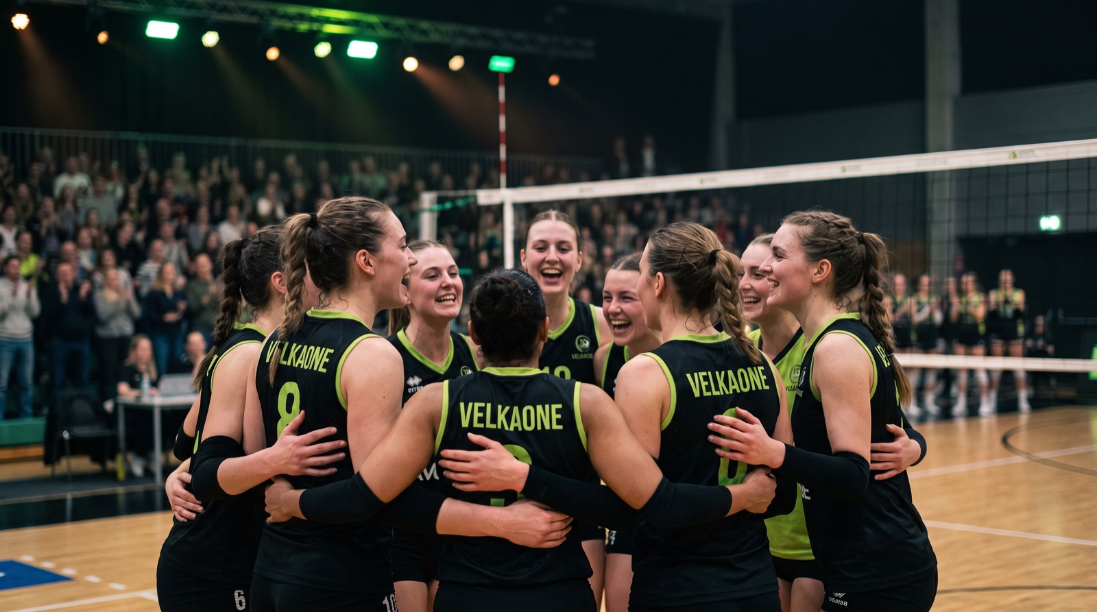 Squadra di pallacanestro riunita in cerchio